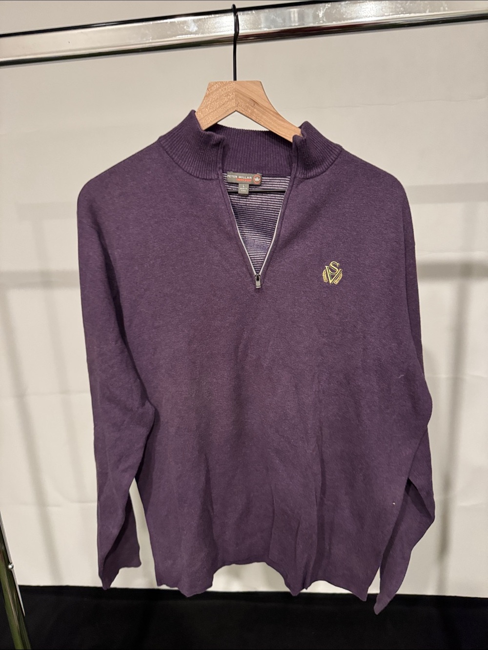 Peter Millar Men's Deep Purple Quarter-Zip Sweater Sage Valley